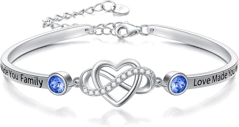 AOBOCO 925 Sterling Silver Adjustable Infinity Heart Bangle Bracelet for Sister Best Friend Daughter Mom Grandma Granddaughter Daughter in Law Godmother Goddaughter Stepmom Stepdaughter - Image 1